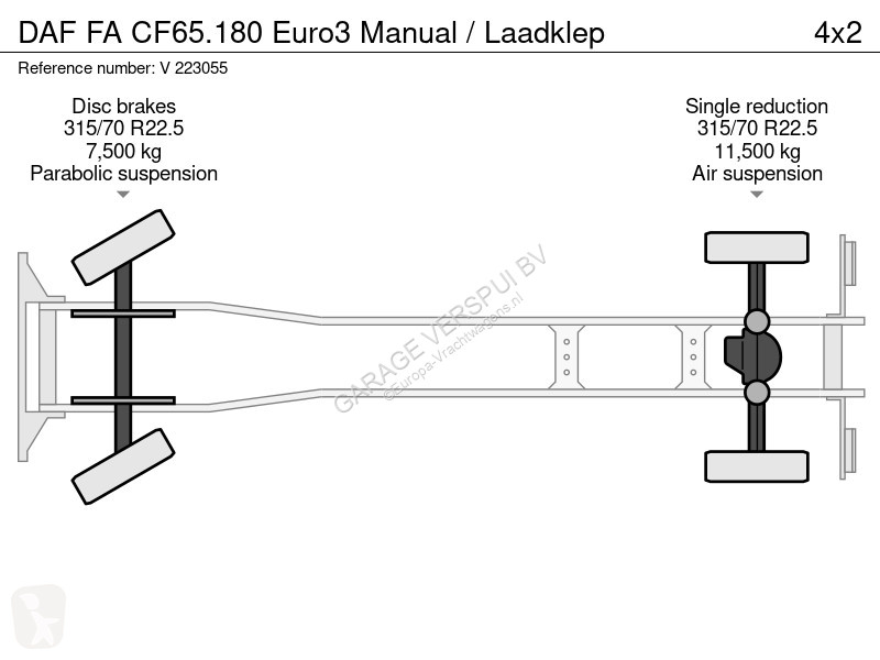 Camion DAF châssis CF65 FA 180 Euro3 Manual Laadklep 4x2 Gazoil Euro
