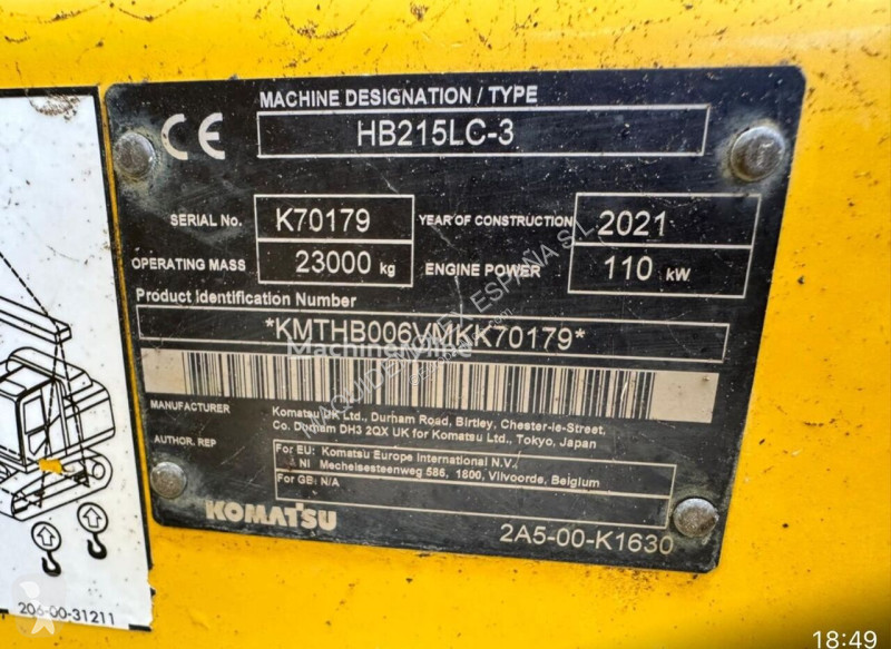 جرافة Komatsu HB215LC-3