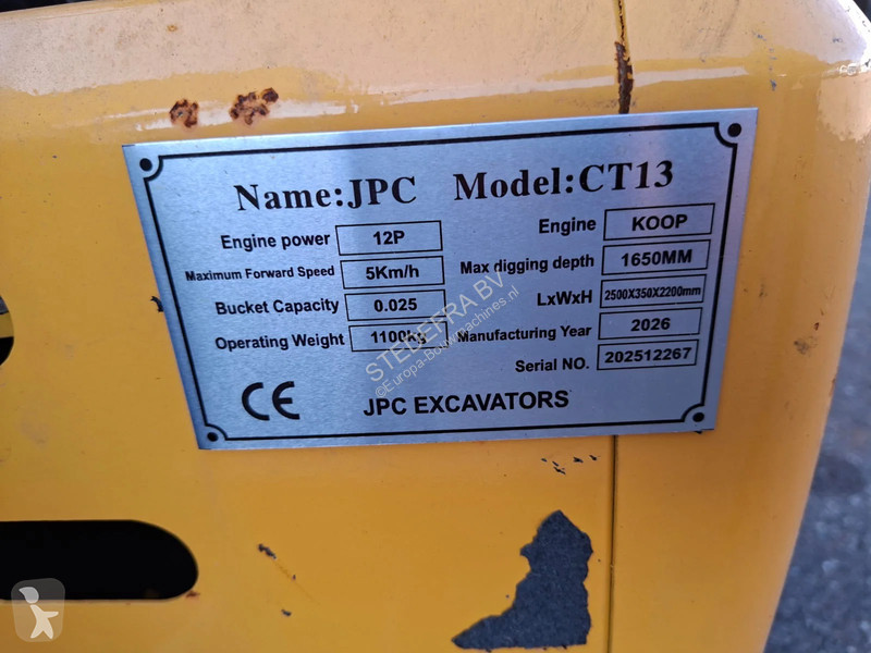 Pelle JPC CT 13 New Mini Excavator