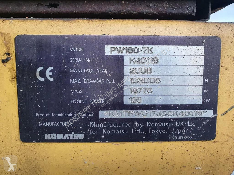 جرافة Komatsu K Komatsu PW180 Mobile Excavator...