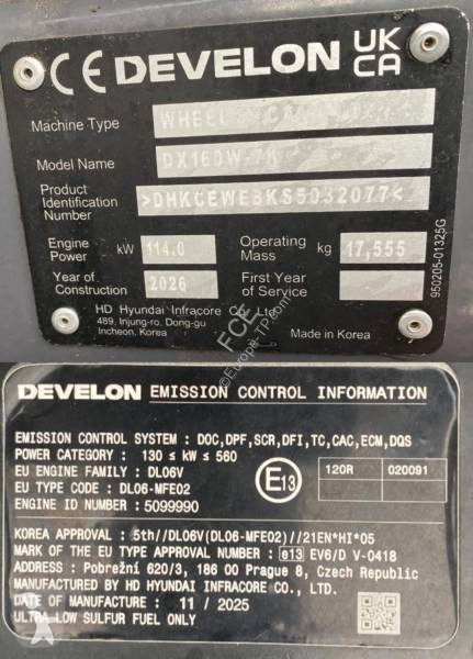 Excavator Develon DX160W-7K 2026 1er Main...