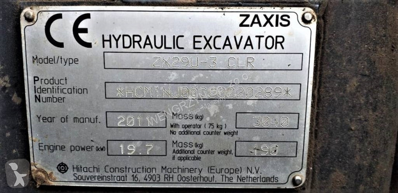 Rýpadlo  Minikoparka gąsienicowa HITACHI ZX 29...