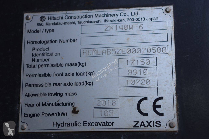 جرافة Hitachi ZX140W-6