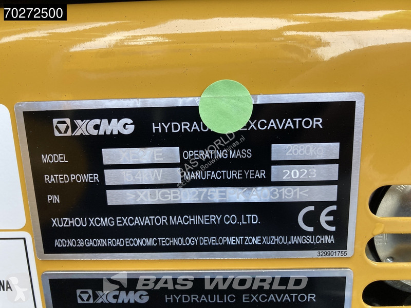 Skovl XCMG XE27 E 2 YEARS FACTORY WARRANTY -...