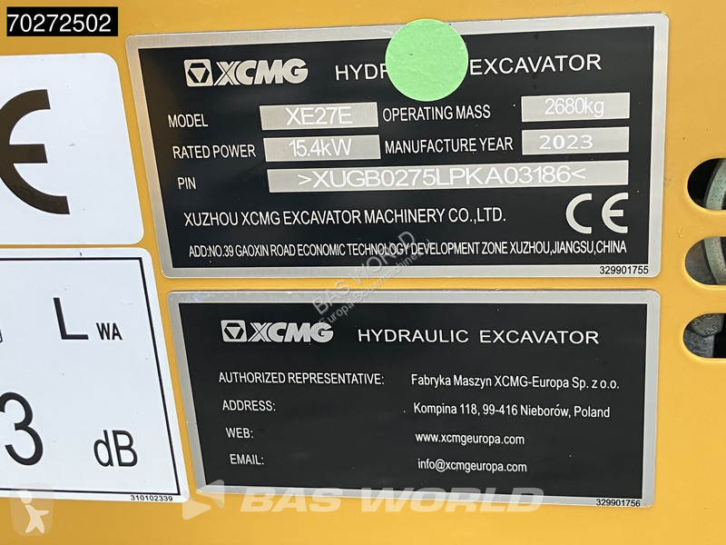 Escavadora XCMG XE27 E 2 YEARS FACTORY WARRANTY...