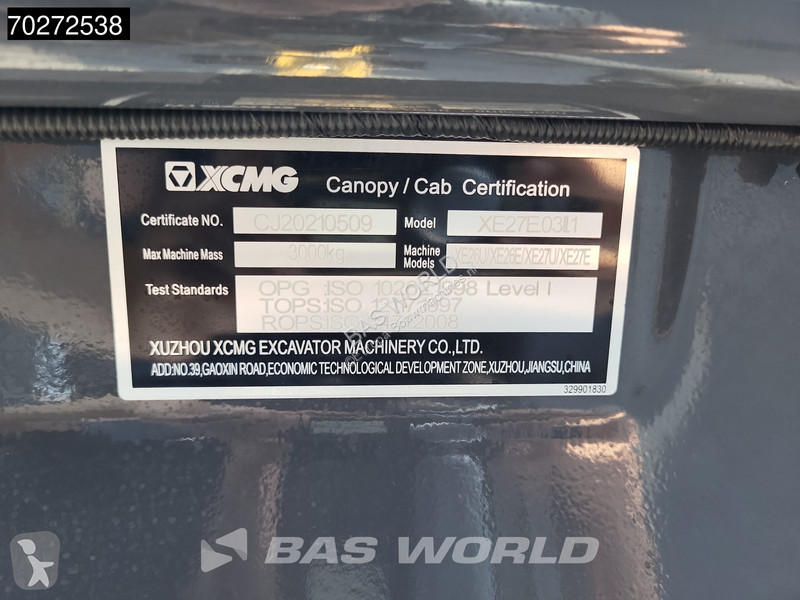 Skovl XCMG XE27 E 2 YEARS FACTORY WARRANTY -...