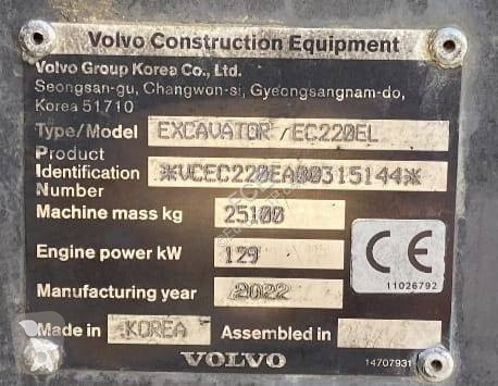 Rýpadlo Volvo EC 220 EL /Certificat CE endommagée