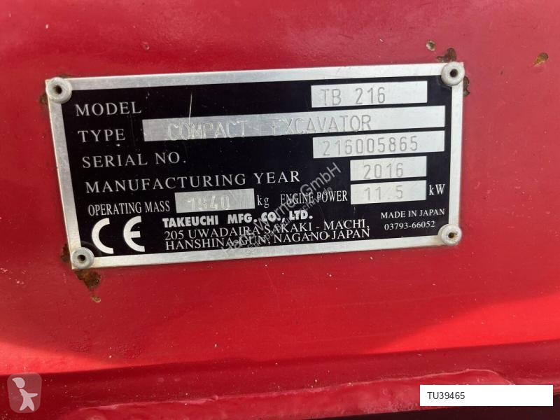 Escavatore Takeuchi TB 216 S Hybrid
