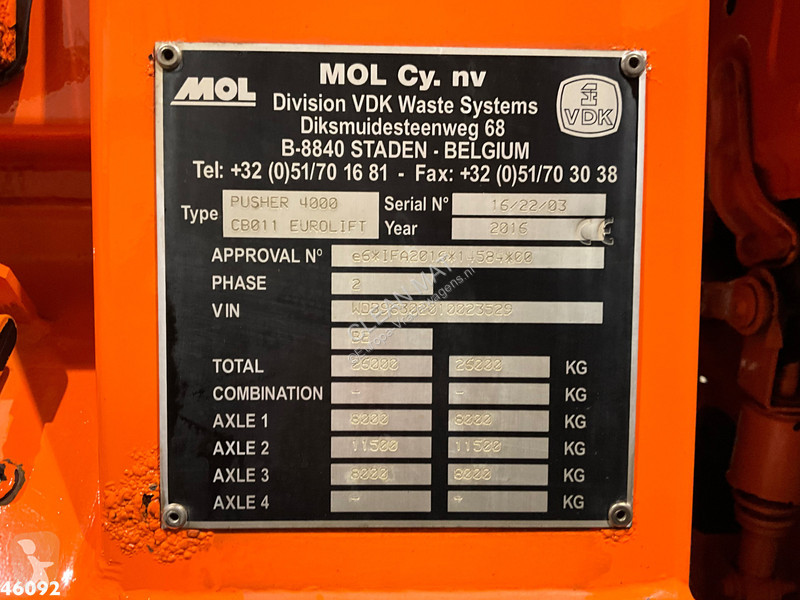 Engin de voirie Mercedes 2633 Euro 6 VDK 22m³