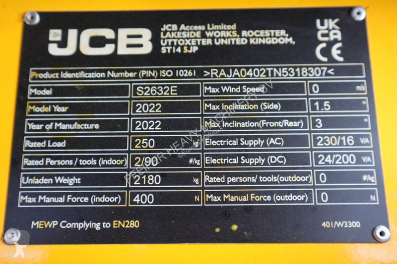 Piattaforma aerea JCB S2632E Valid inspection,...