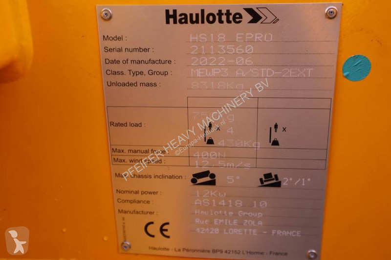 منصة تلسكوبية Haulotte HS18EPRO Valid...