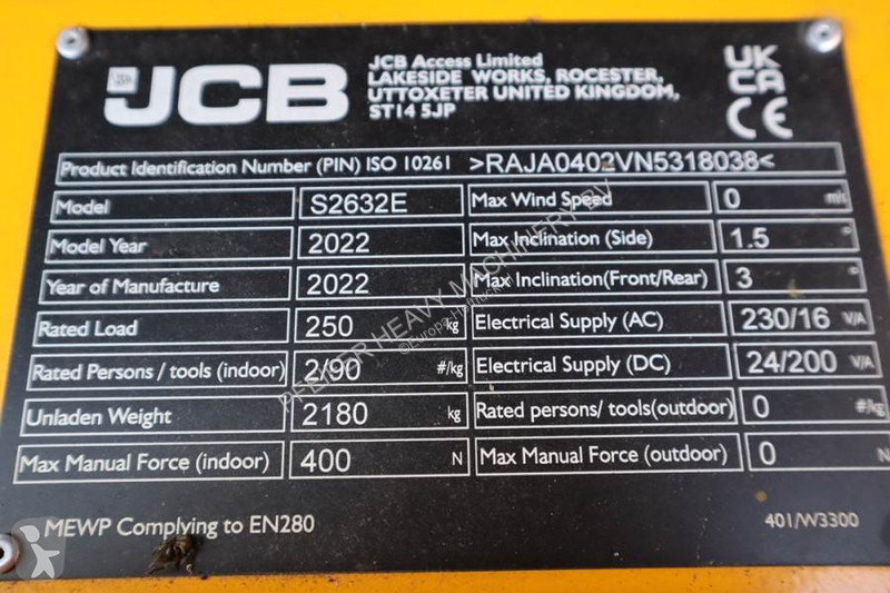 Piattaforma aerea JCB S2632E Valid inspection,...