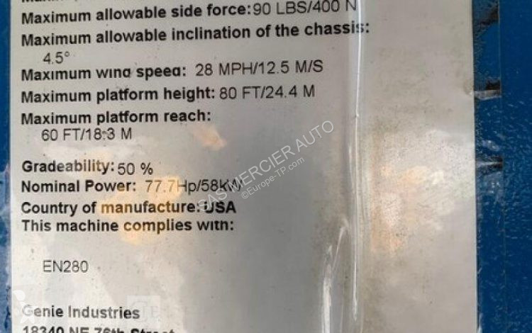 Emelőkosár Genie nacelle automotrice a fleche...