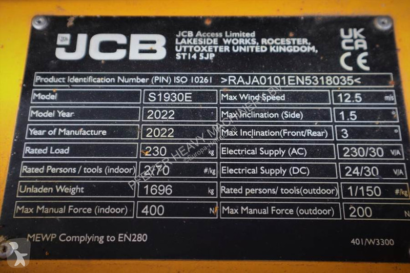 Piattaforma aerea JCB S1930E Valid inspection,...