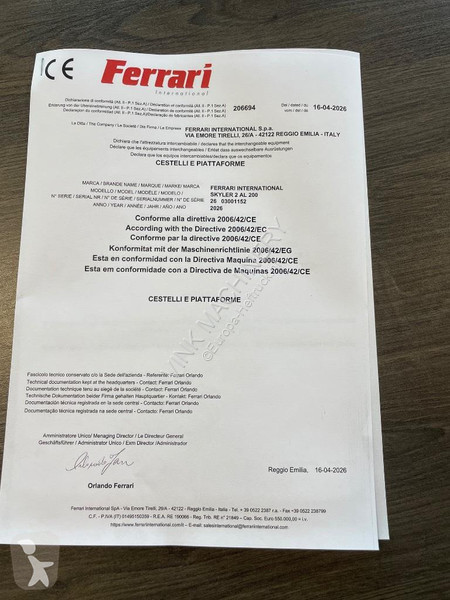 Emelőkosár Ferrari Skyler 2 AL 200