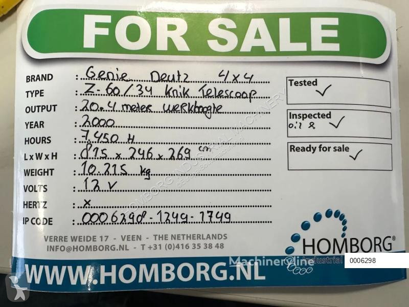 Lift Genie Z60/34 Deutz Diesel 4 x 4 Knik...