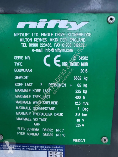 Nacelle Niftylift HR21 Hybrid MK1B 4x4