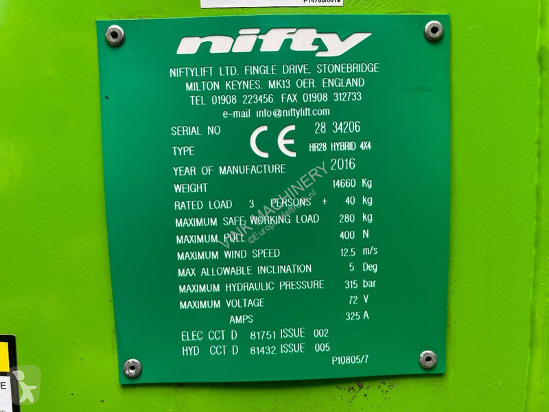Nacelle Niftylift HR 28 Hybrid 4x4
