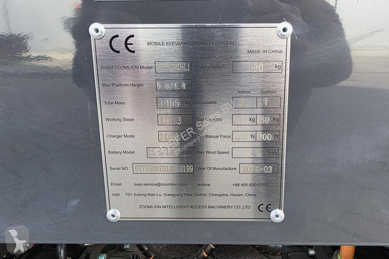 Nacelle Zoomlion ZS0607AC Li Unused, Valid...