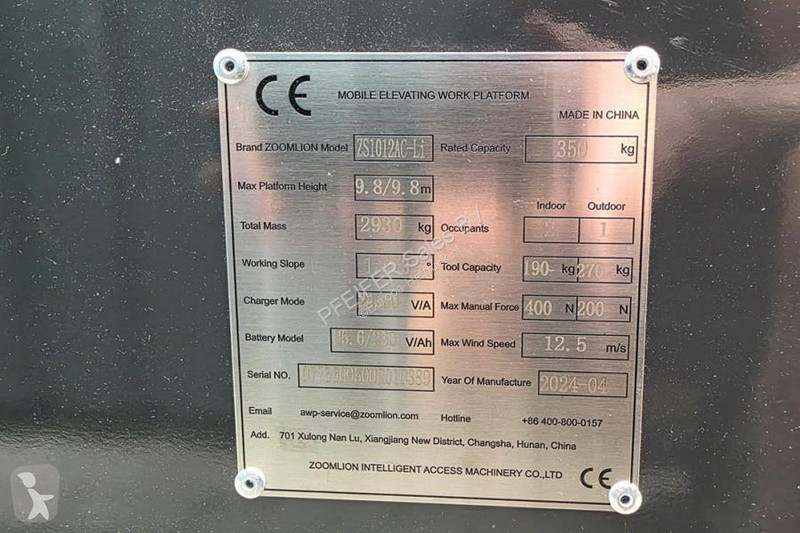 Nacelle Zoomlion ZS1012AC-LI Unused, Valid...