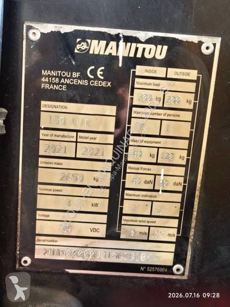 منصة تلسكوبية Manitou Manitou 100 jvr año 2021