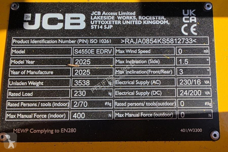 Nacelle JCB S4550E Valid inspection, 16m...