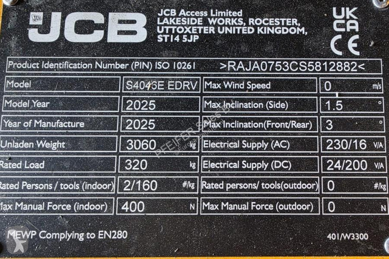 Nacelle JCB S4046E Valid inspection, 14m...
