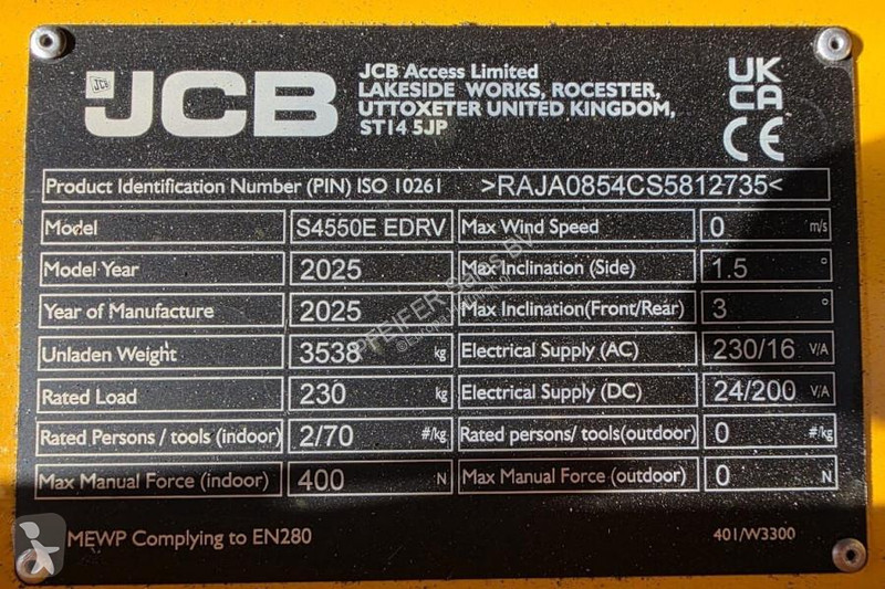 Nacelle JCB S4550E Valid inspection, 16m...