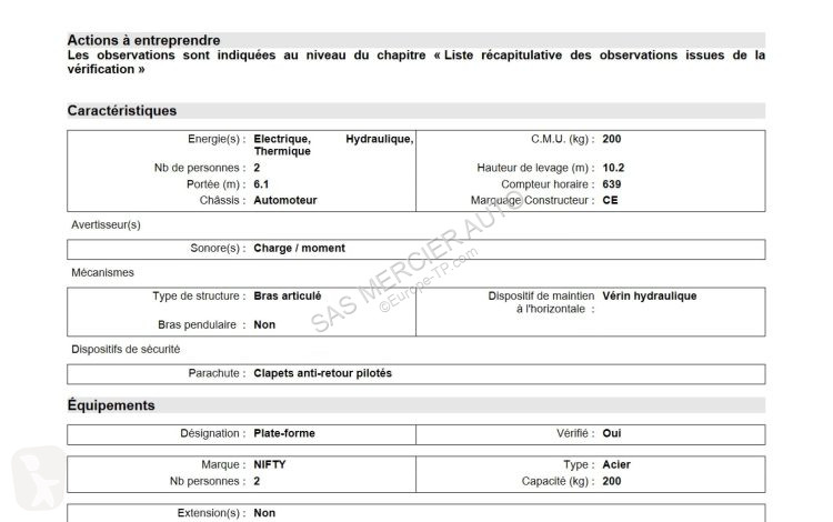 Nacelle Niftylift nacelle articulee automotrice...