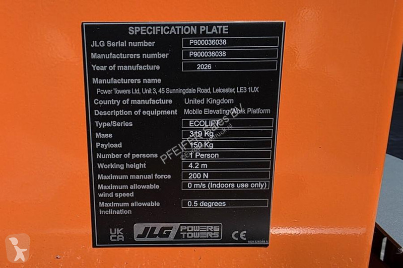 JLG ECOLIFT PUSH AROUND, 4.20m Working Height,...