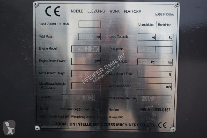 منصة تلسكوبية Zoomlion ZT20J Valid inspection,...