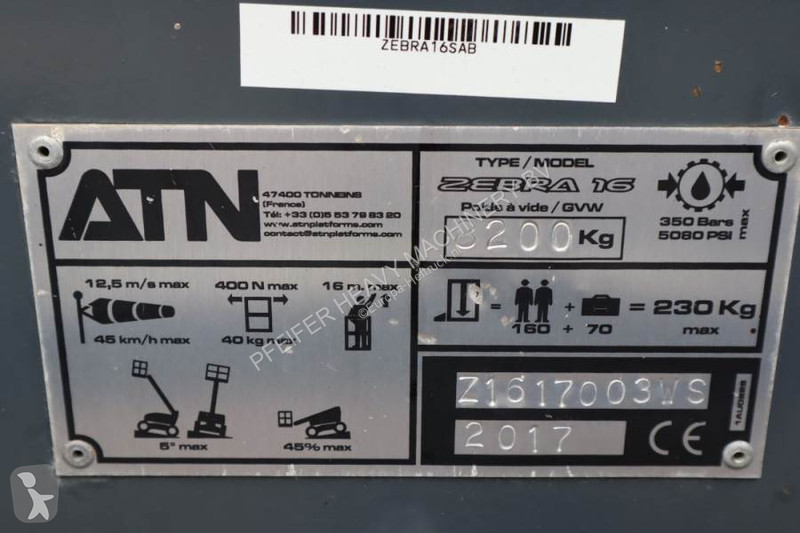 Nacelle ATN Zebra 16 Guarantee! Diesel, Hydr....