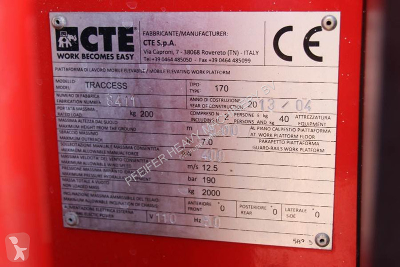 Lift CTE CS170E Valid inspection, *Guarantee!...