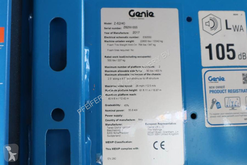 Nacela Genie Z62/40 Valid inspection,...