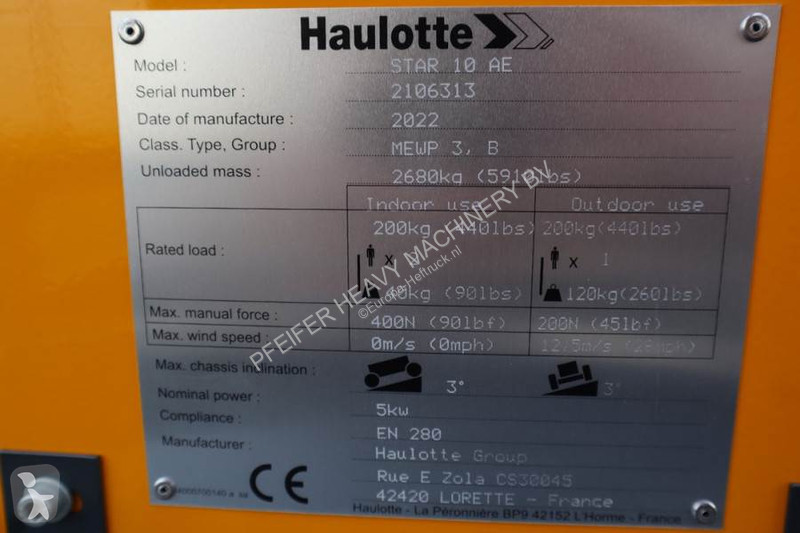 Nacelle Haulotte 10AC Valid Inspection,...