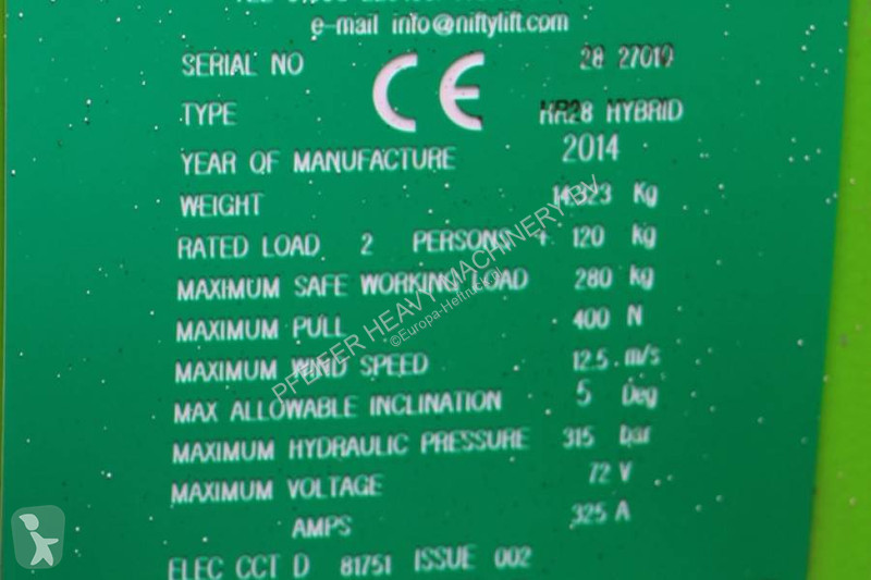 Nacelle Niftylift HR28 HYBRIDE Valid...