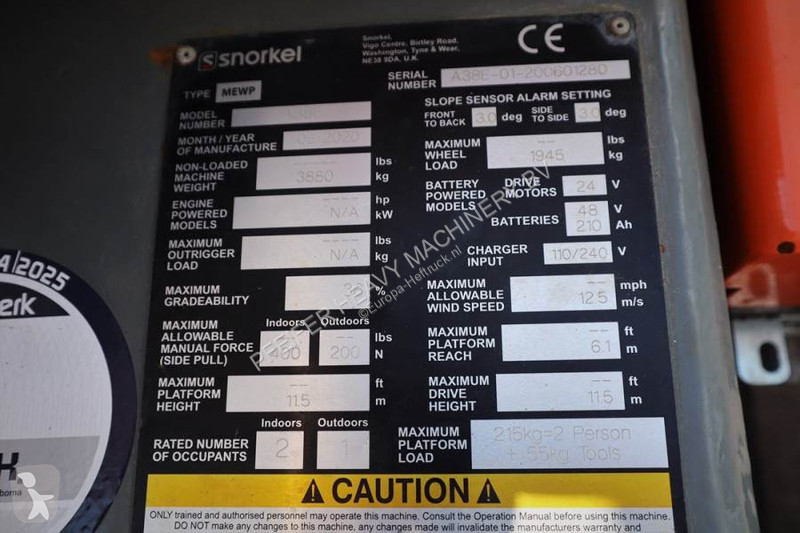 Lift Snorkel A38E Valid Inspection, *Guarantee!...