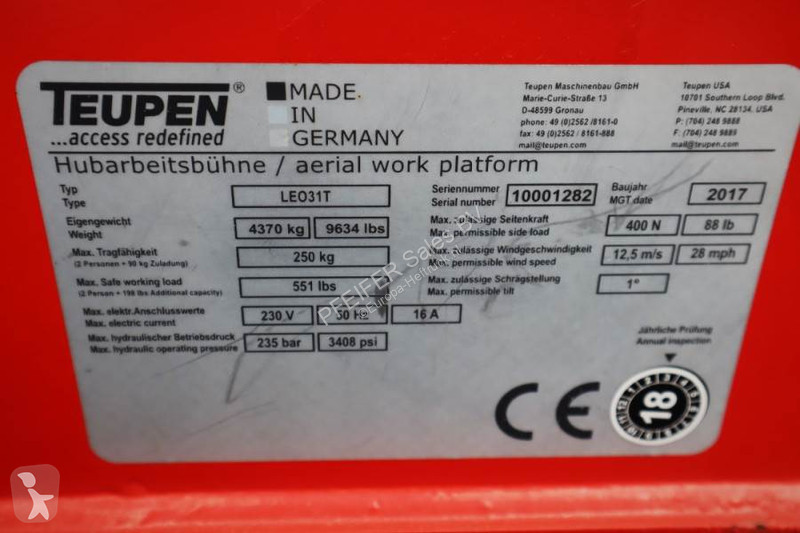 Lift Teupen LEO 31T Valid inspection,...