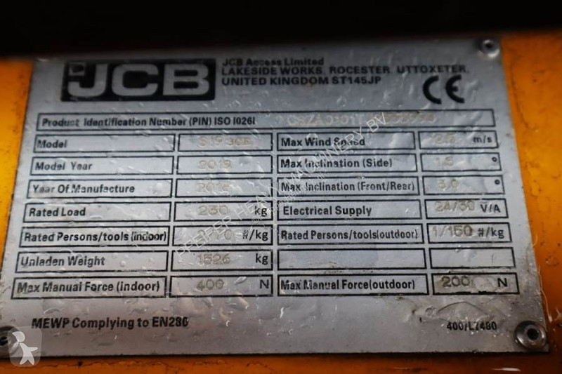 Piattaforma aerea JCB S1930E Valid inspection,...