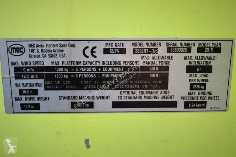Lift MEC 3392RT-T Diesel, 4x4 Drive, 12m...
