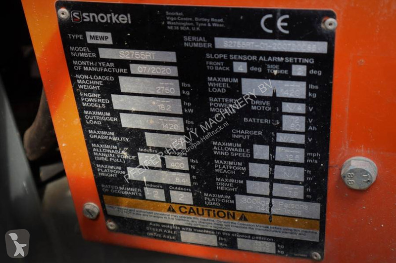 Lift Snorkel S2755RT Valid Inspection,...