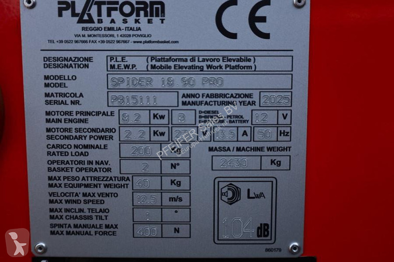 Hoogwerker Platform Basket Spider 18.90 PRO CE...