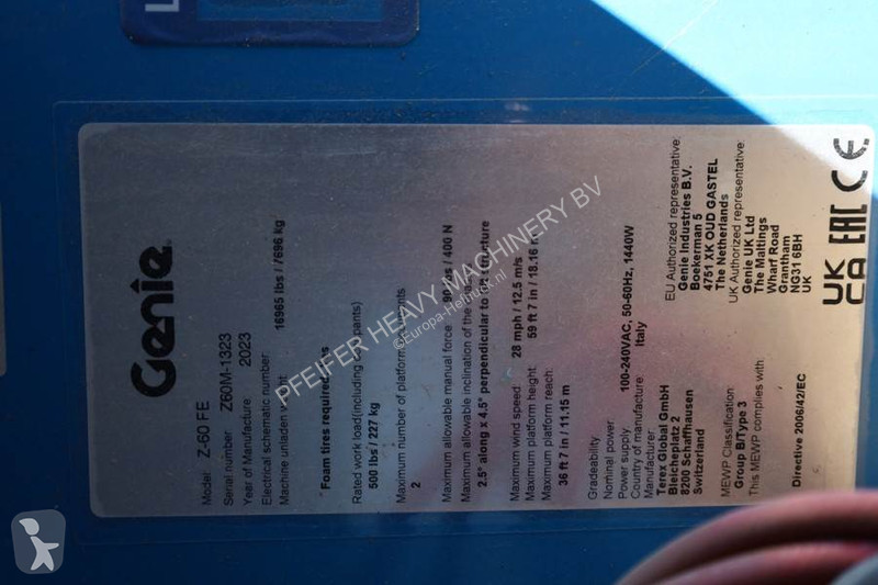 Piattaforma aerea Genie Z60/37FE Guarantee!...