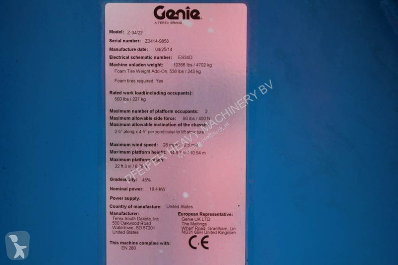 Gondola Genie Z34/22 Diesel, 4x4 Drive, 12.6m...