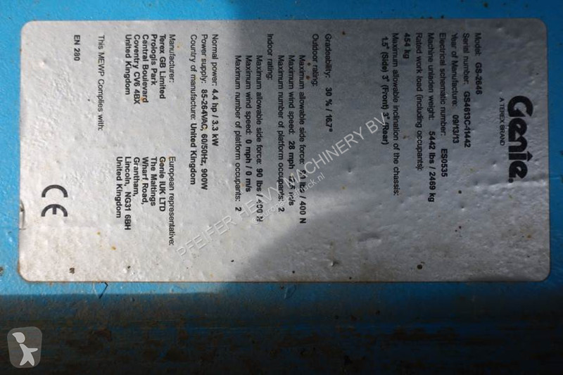 Nacelle Genie Electric, Working Height 9.80m,...