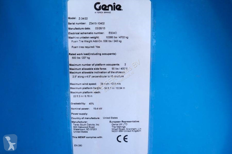 Plataforma Genie Z34/22 Diesel, 4x4 Drive,...
