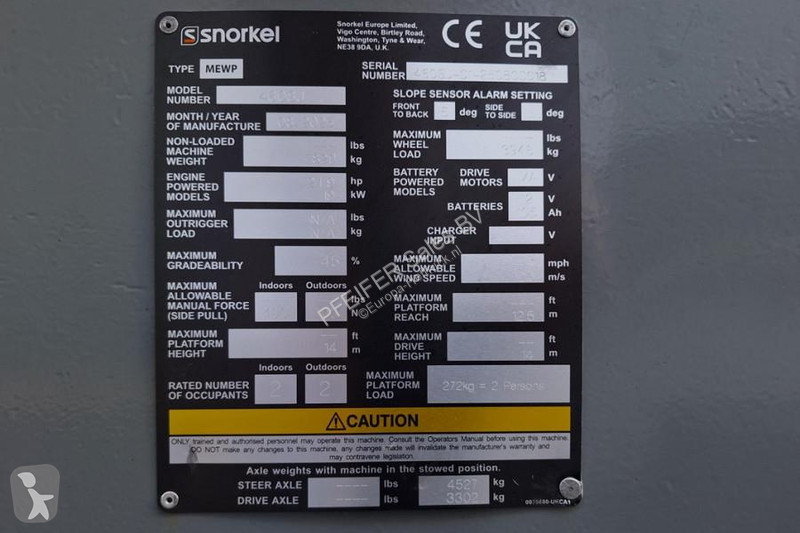 Nacelle Snorkel 460SJ Valid Inspection,...