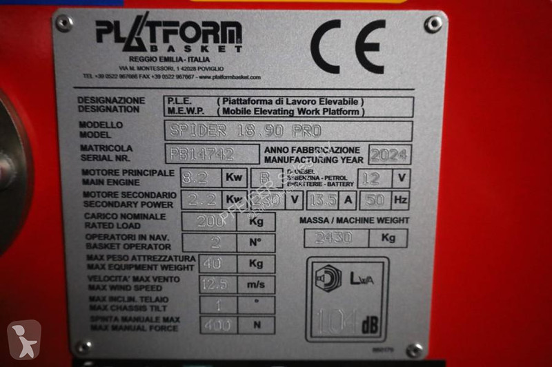 منصة تلسكوبية Platform Basket Spider 18.90 PRO...
