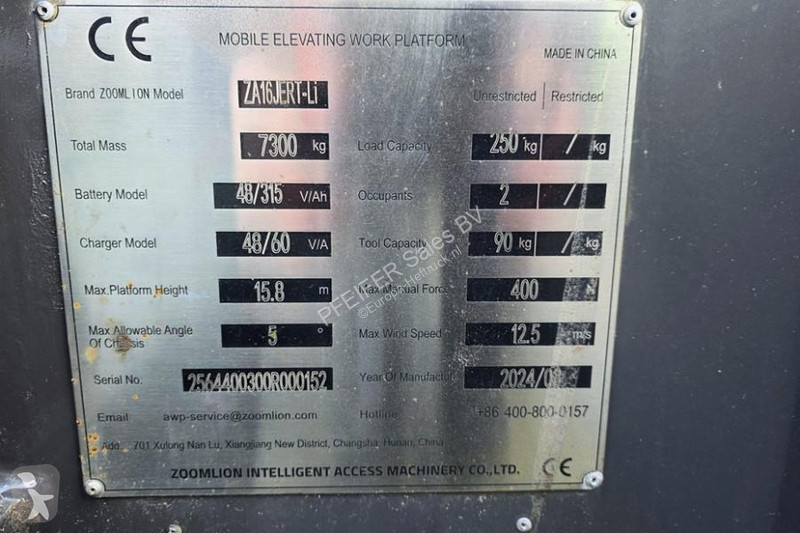 منصة تلسكوبية Zoomlion ZA16JERT-LI NEW /...