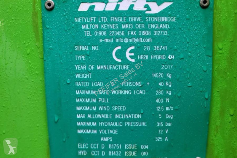 منصة تلسكوبية Niftylift HR28 Hybrid 4x4 As-Is,...